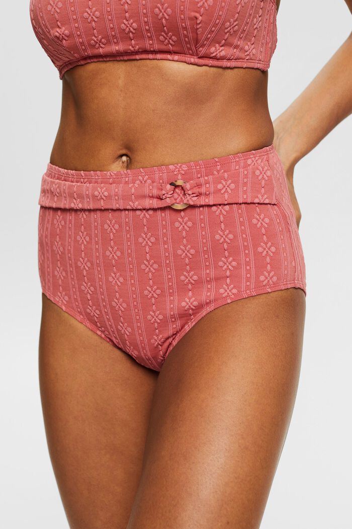 High-waisted bikini bottoms with a textured pattern, BLUSH, detail image number 1
