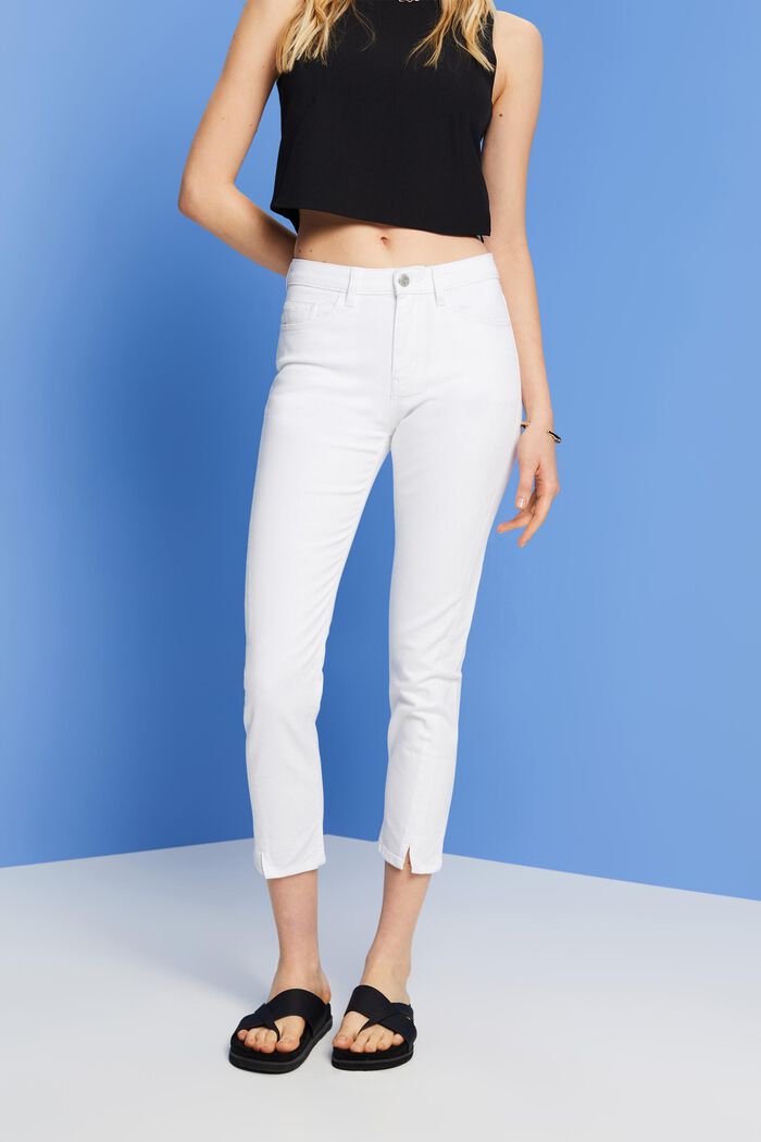 Cropped stretch jeans with hem slits, WHITE, detail image number 0