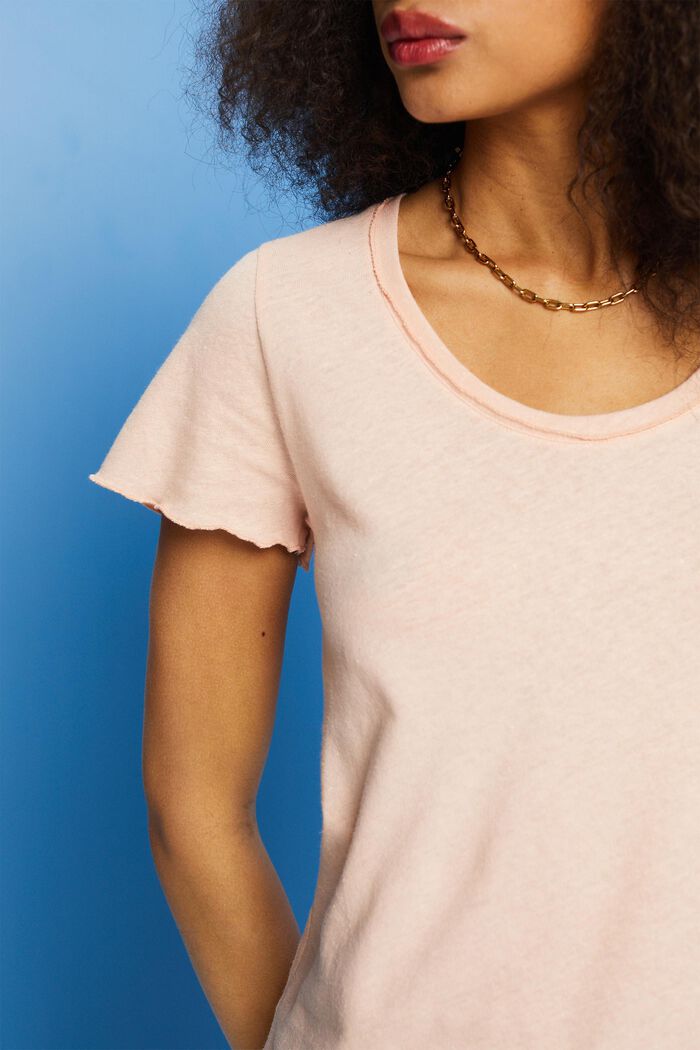 T-shirt with rolled hems, cotton-linen blend, PASTEL PINK, detail image number 2