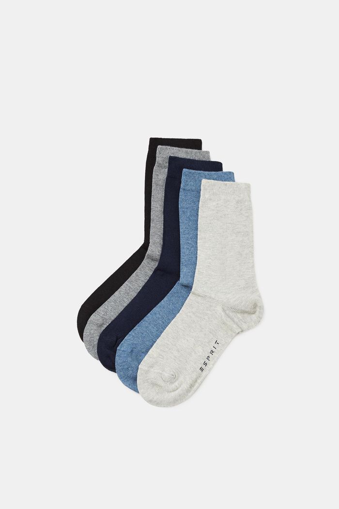 Five pack of plain-coloured socks, BLUE/GREY/WHITE, overview