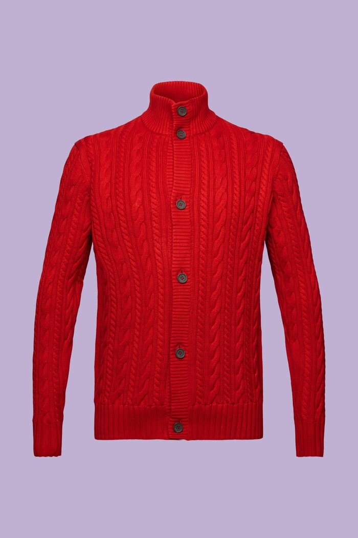 Organic Cotton Cable Knit Cardigan, DARK RED, detail image number 6