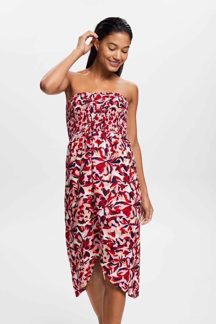 ESPRIT - Smocked tube midi-dress with floral pattern at our online shop