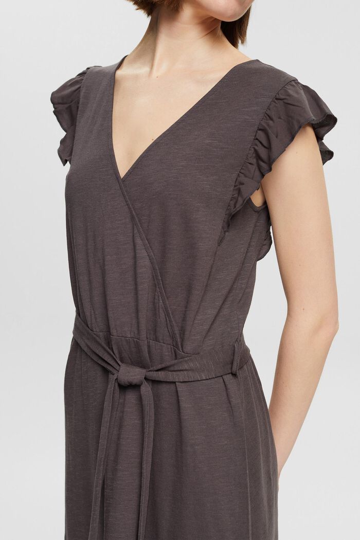 Containing TENCEL™: midi dress with a tie-around belt, ANTHRACITE, detail image number 3