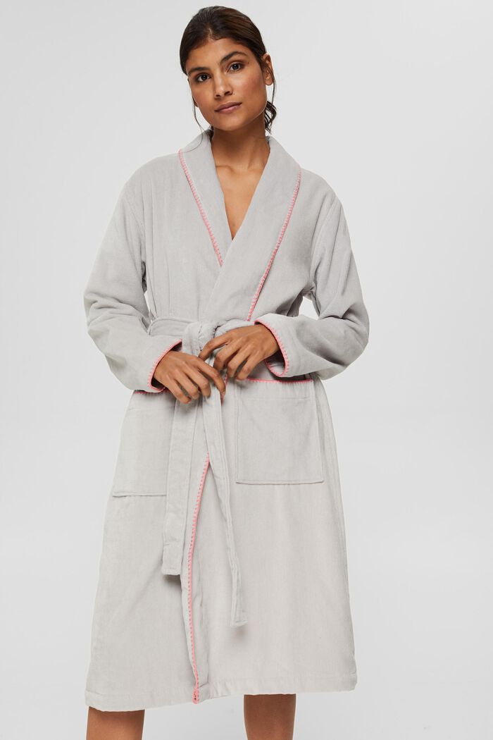 Velour bathrobe with embroidered edges