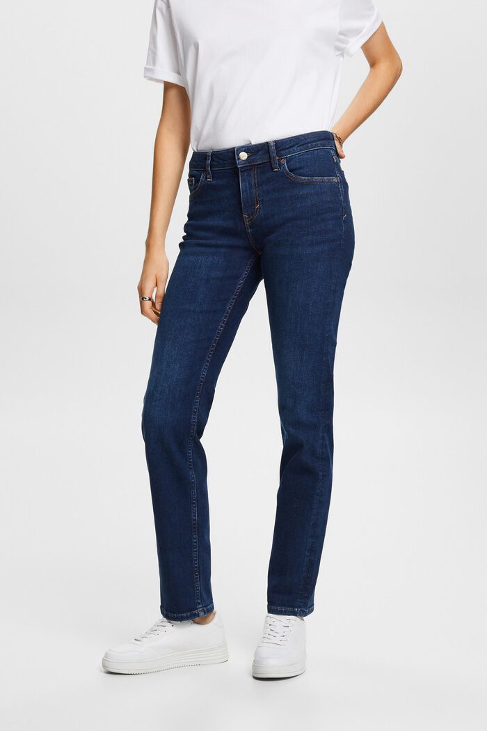 Straight leg stretch jeans, cotton blend, BLUE DARK WASHED, detail image number 0