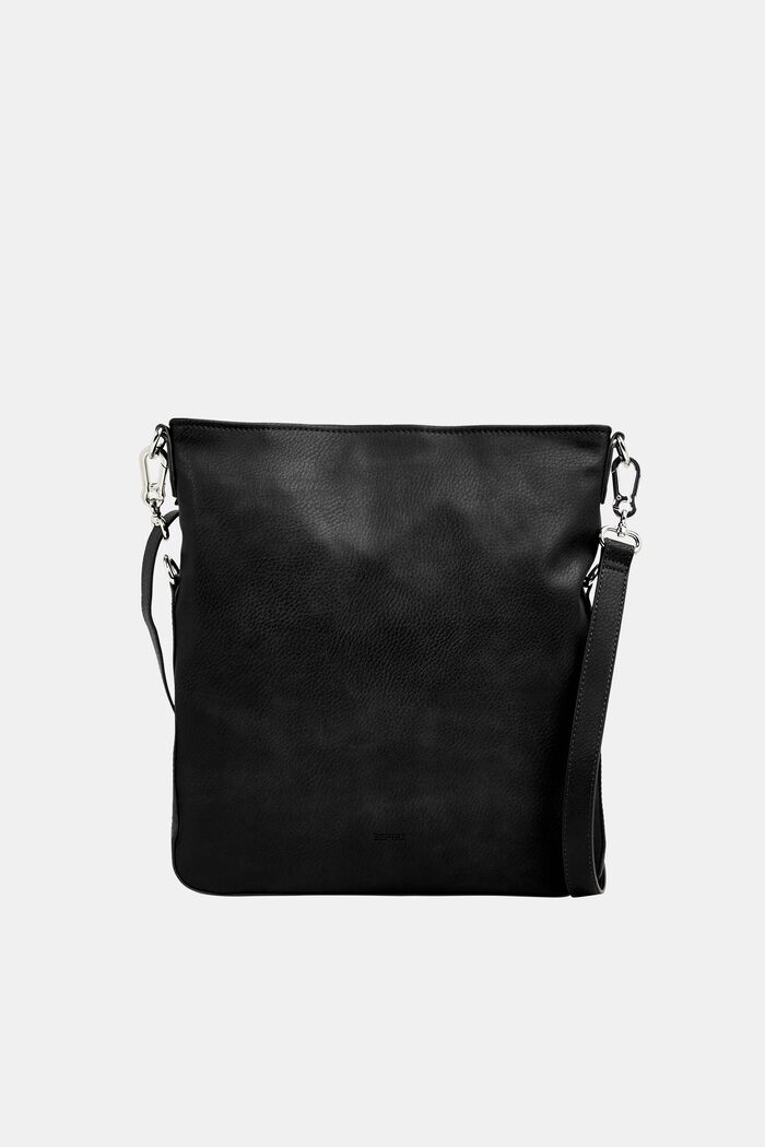Faux Leather Flapover Shoulder Bag, BLACK, detail image number 0