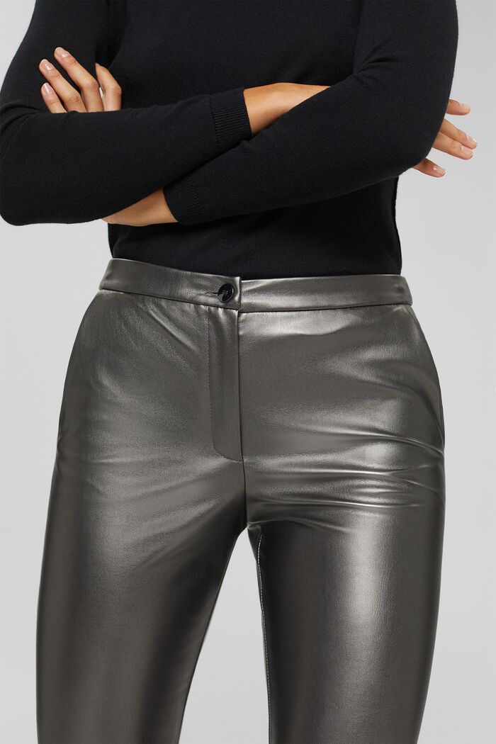 Vegan: Cropped trousers in faux leather, GUNMETAL, detail image number 5