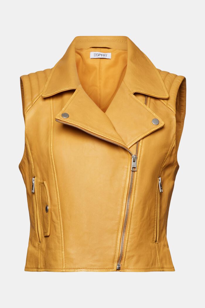 Leather Moto Vest, YELLOW, detail image number 7