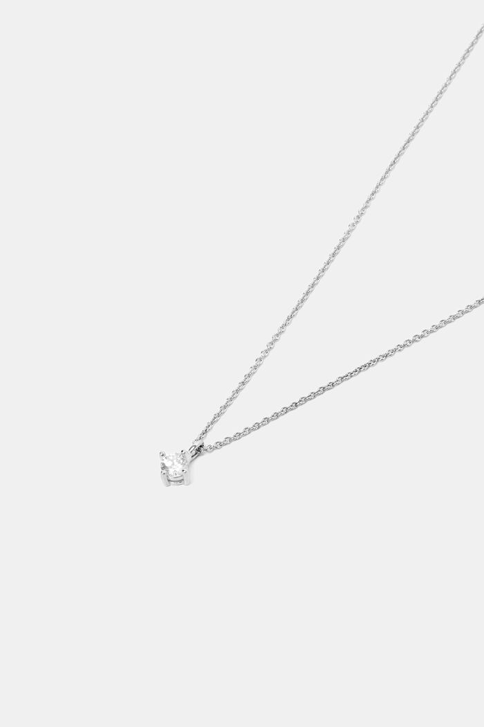 Sterling Silver Zirconia Pendant Necklace, SILVER, detail image number 1