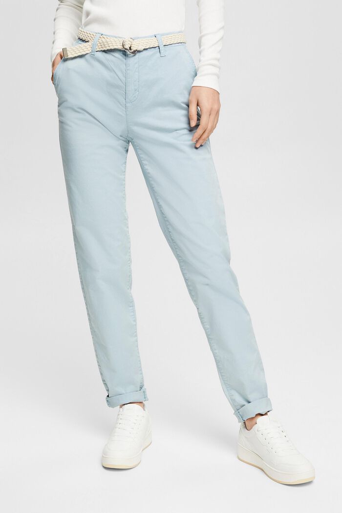 Chinos with braided belt, GREY BLUE, detail image number 1
