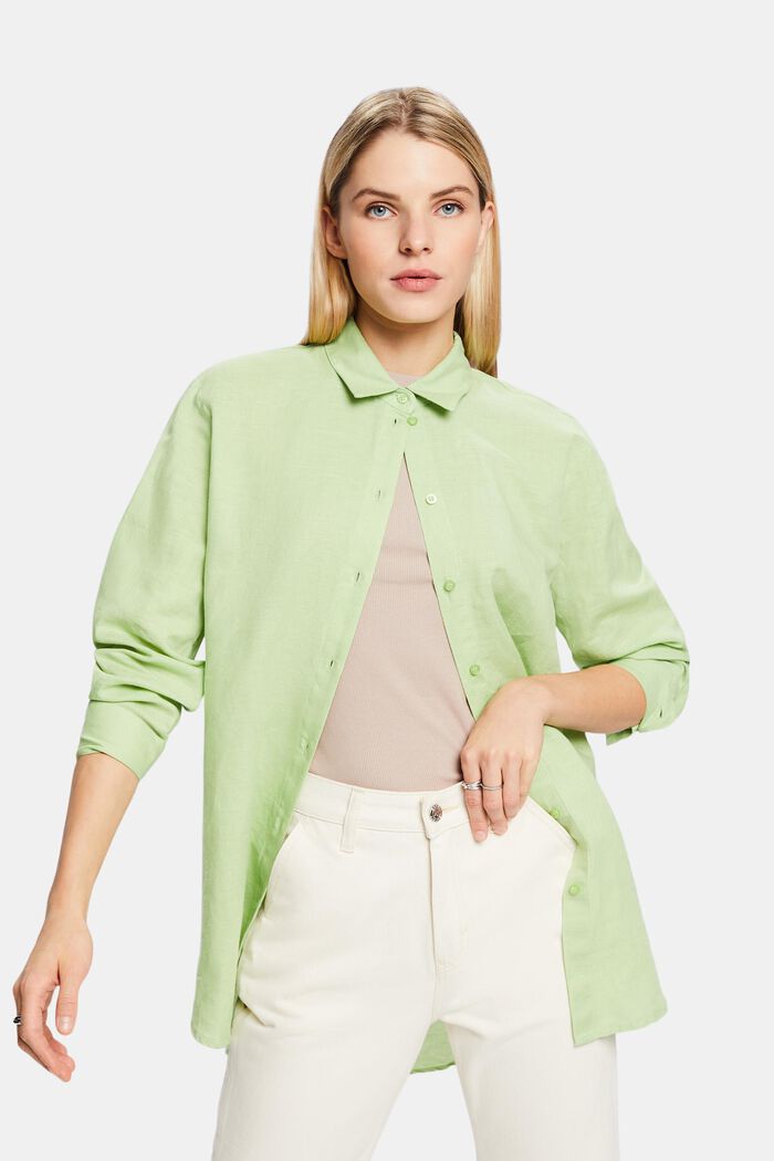 Linen-Cotton Shirt, LIGHT GREEN, detail image number 0