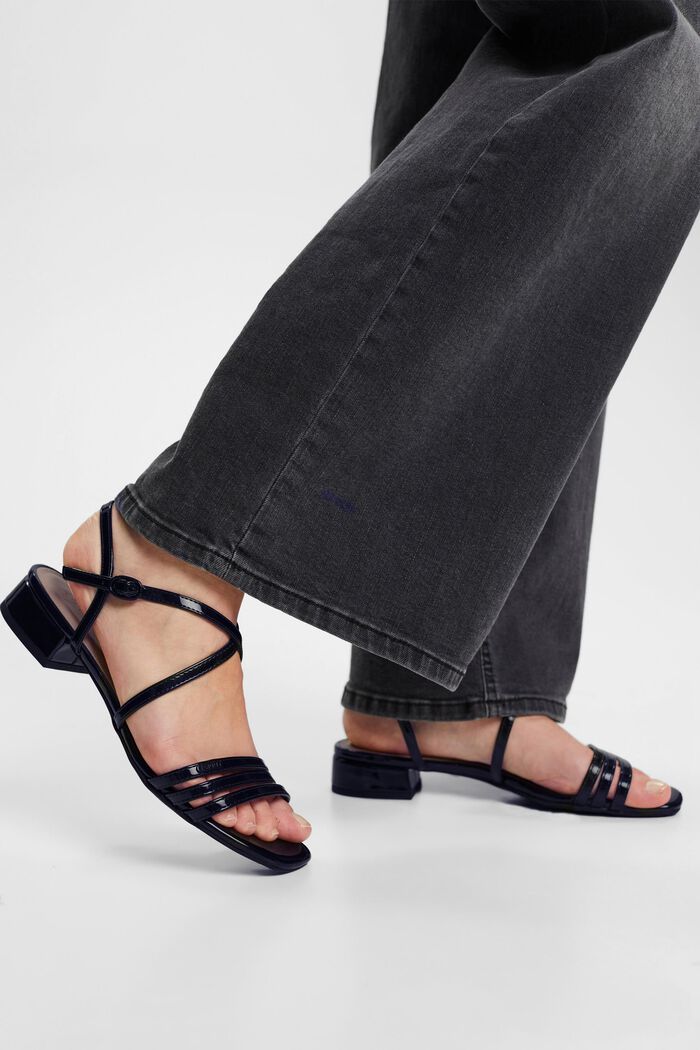 Faux patent leather block heel sandals, NAVY, detail image number 1