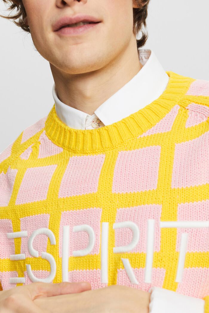 Logo Grid Chunky Knit Sweater, YELLOW, detail image number 3