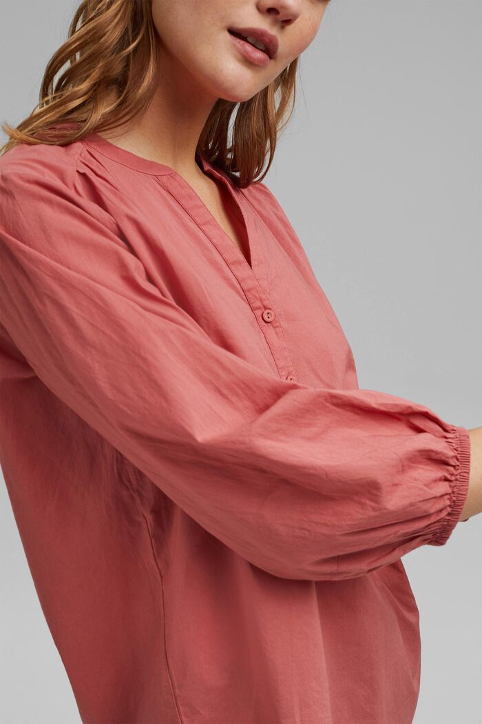 Blouse with 3/4-length sleeves, 100% cotton, CORAL, detail image number 2