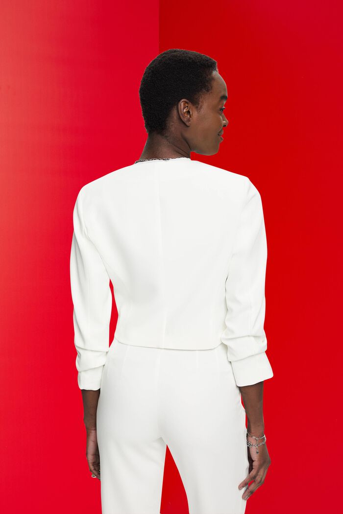 Cropped blazer with ruched sleeves, OFF WHITE, detail image number 3