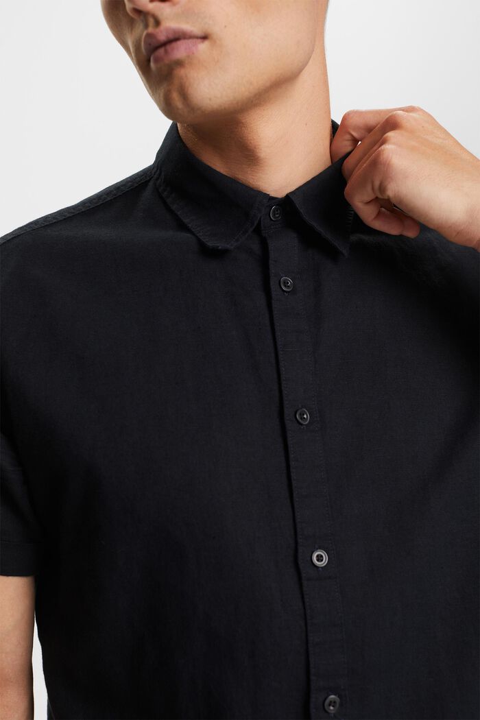 Linen and cotton blend short-sleeved shirt, BLACK, detail image number 2