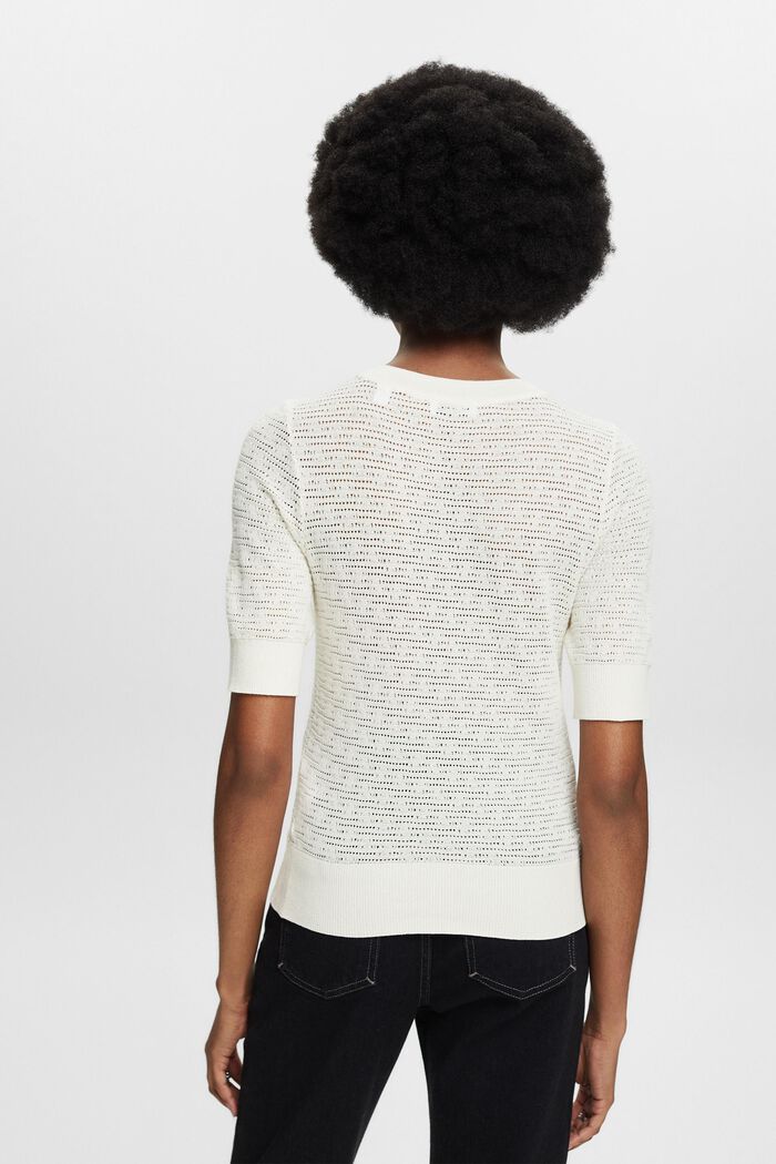 Pointelle Short-Sleeve Sweater, OFF WHITE, detail image number 2