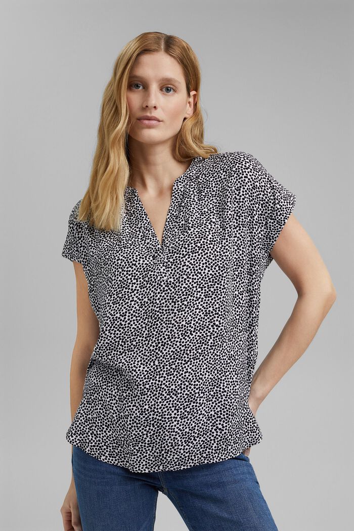 Patterned blouse, LENZING™ ECOVERO™, NAVY BLUE, detail image number 0