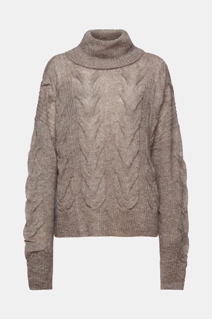 Cable-Knit Turtleneck Sweater, BROWN GREY, detail image number 8