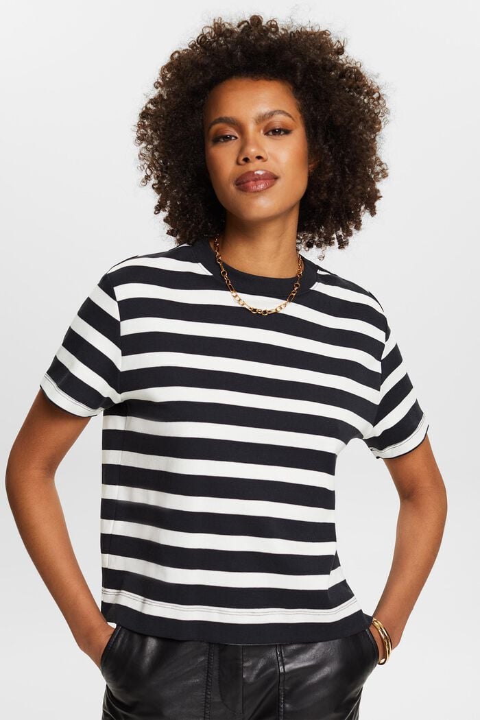 Striped Crewneck T-Shirt, BLACK, detail image number 0