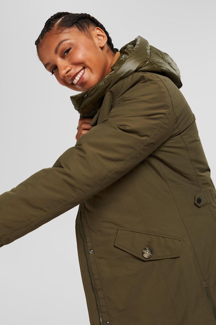 Parka in blended organic cotton with recycled down