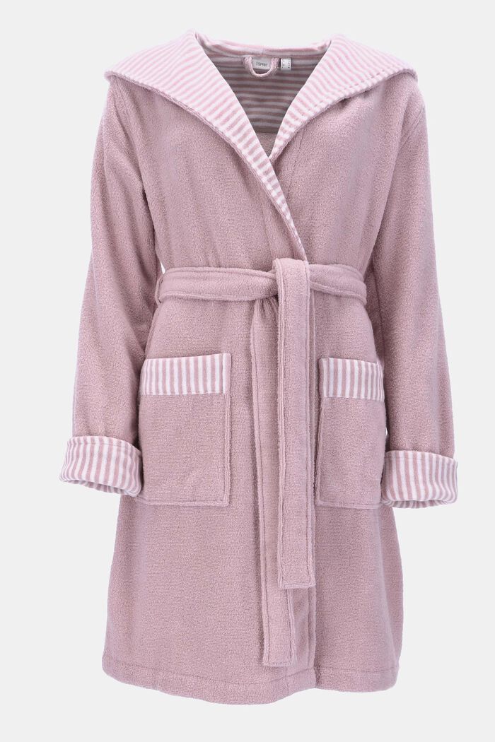 Terry cloth bathrobe with striped lining, ROSE, detail image number 1
