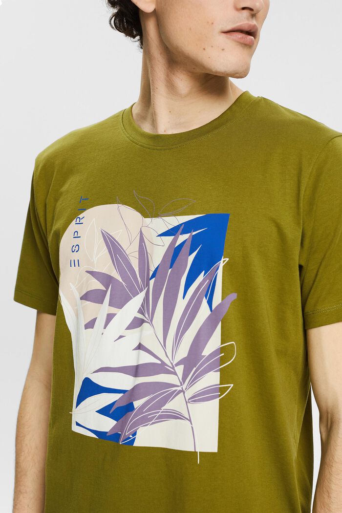 Jersey T-shirt with a plant print, LEAF GREEN, detail image number 1