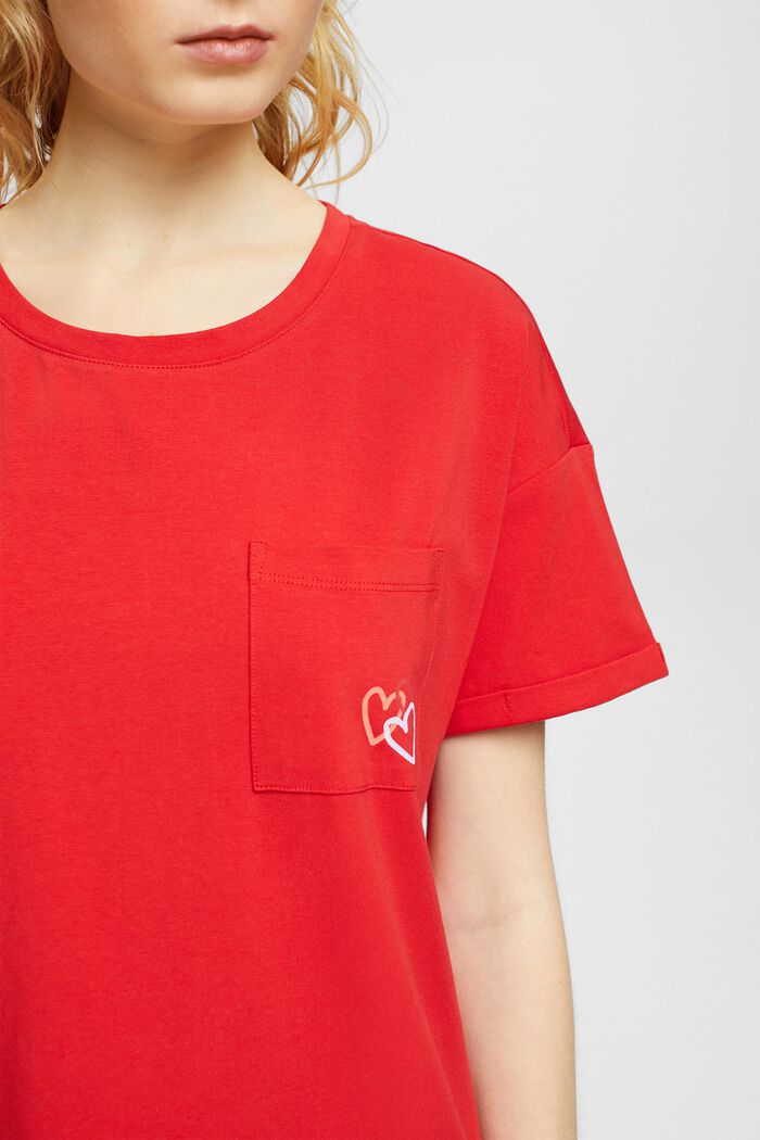 Nightshirt with chest pocket, RED, detail image number 2