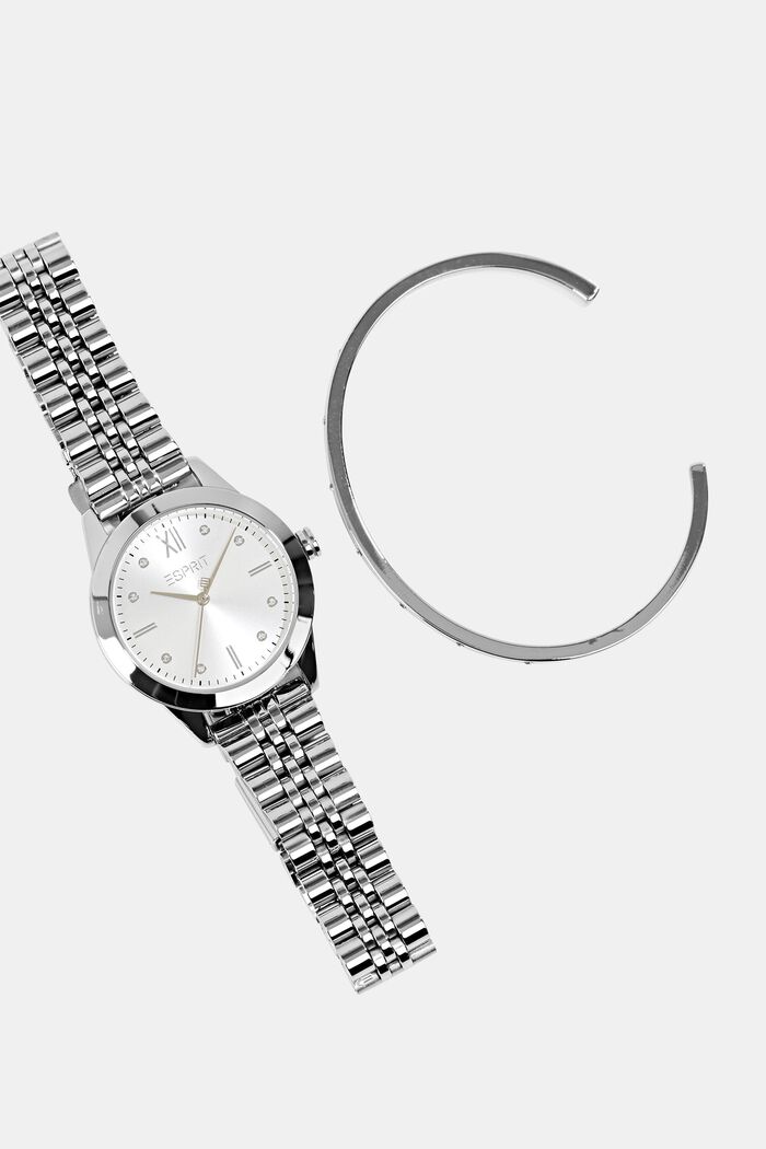 Stainless steel watch and bangle set