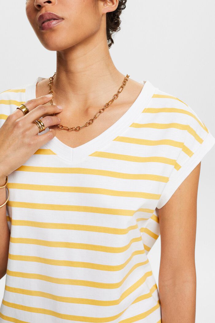 Striped V-Neck T-Shirt, SUNFLOWER YELLOW, detail image number 3