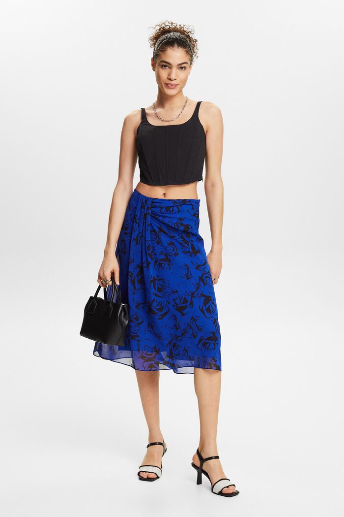 Printed Gathered Chiffon Skirt, BRIGHT BLUE, detail image number 4