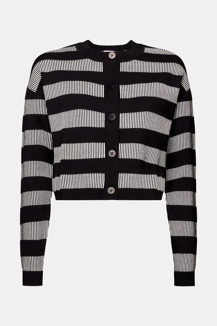 Cropped Jacquard Striped Cardigan, BLACK, detail image number 7