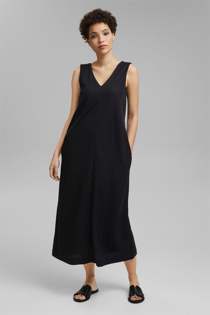V-neck midi dress, LENZING™ ECOVERO™, BLACK, detail image number 1