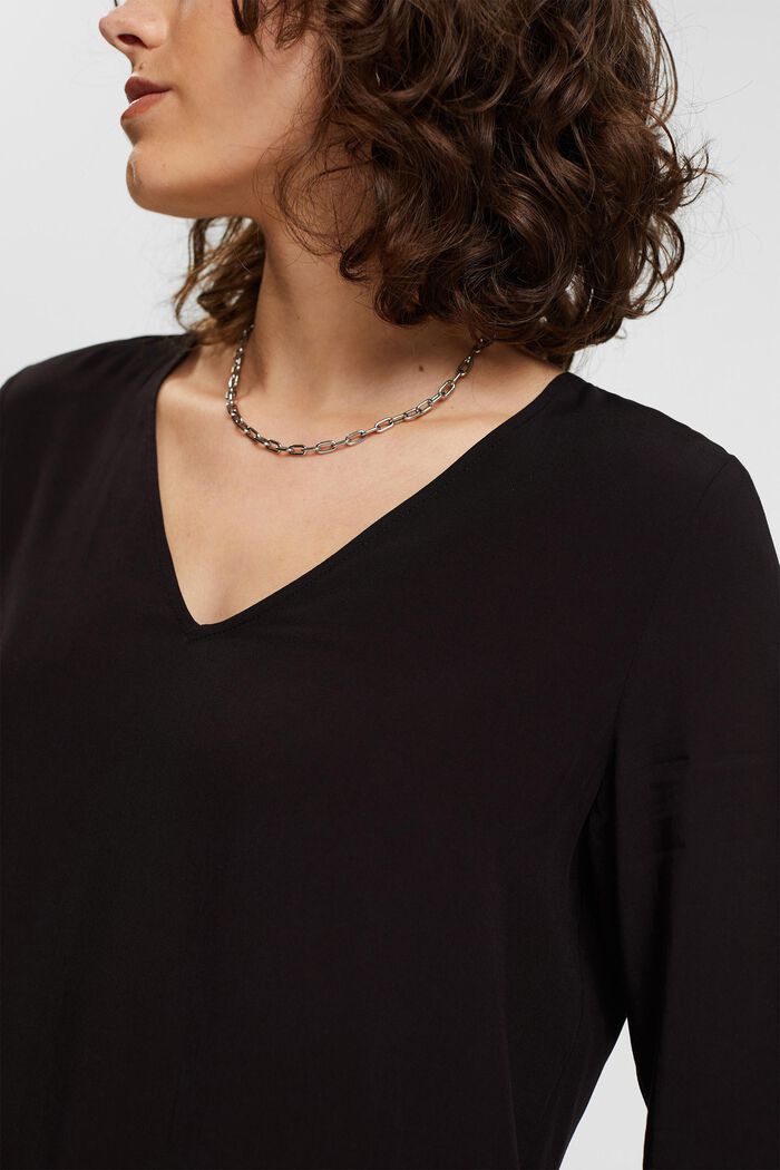 V-neck blouse, LENZING™ ECOVERO™, BLACK, detail image number 0
