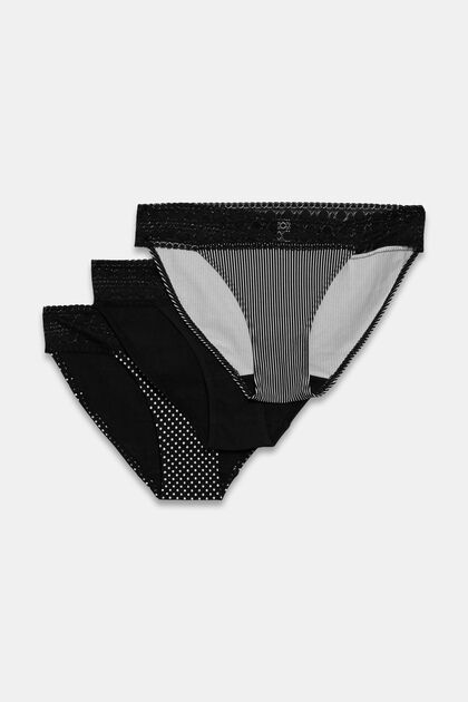 In a triple pack: lace-trimmed briefs, BLACK, overview