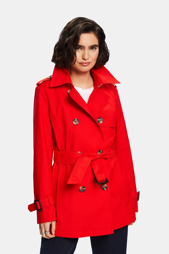Short Double-Breasted Trench Coat, RED, detail image number 0
