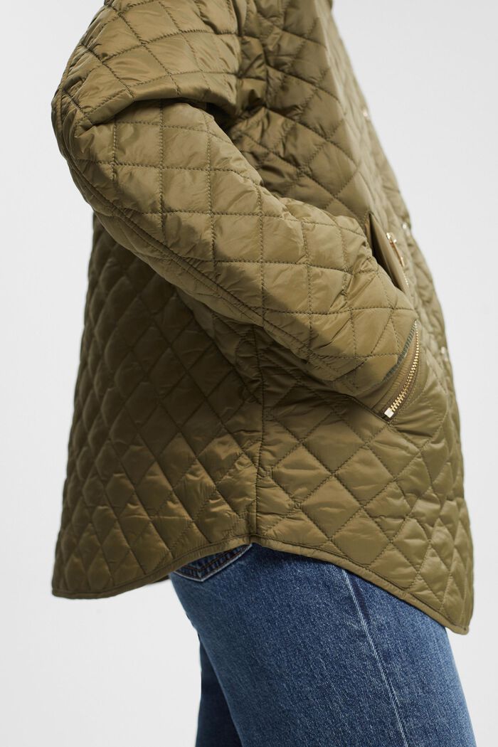 Quilted jacket with turn-down collar, KHAKI GREEN, detail image number 0
