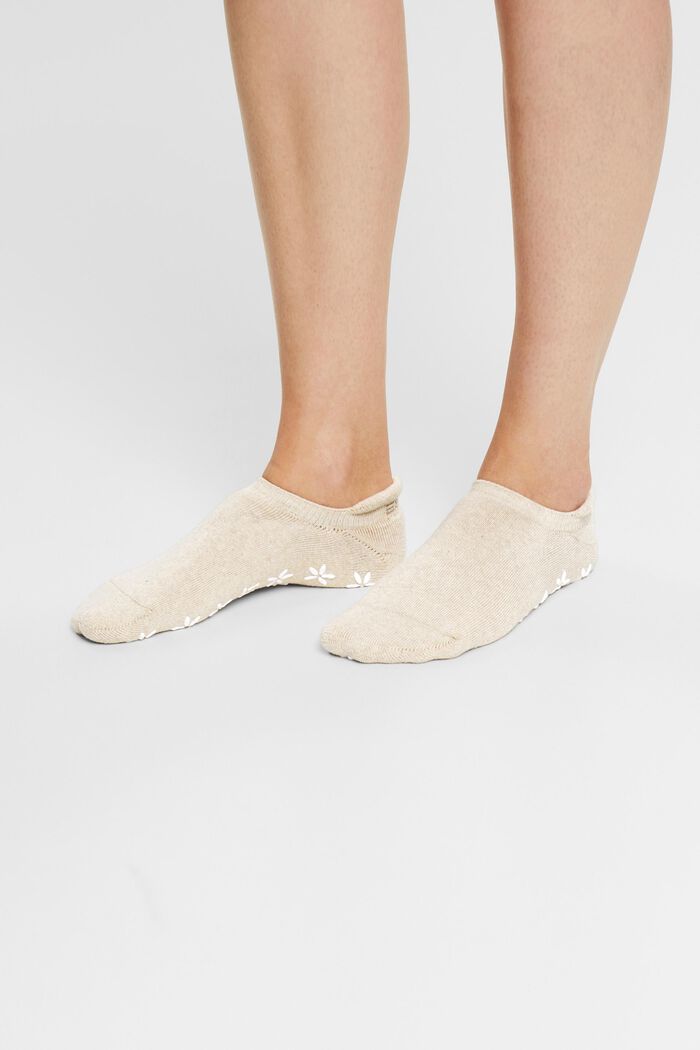 Non-slip short socks, organic cotton blend, SAND MELANGE, detail image number 2