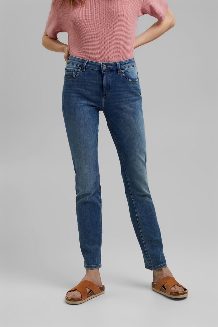 Stretch jeans made of blended organic cotton, BLUE MEDIUM WASHED, detail image number 0