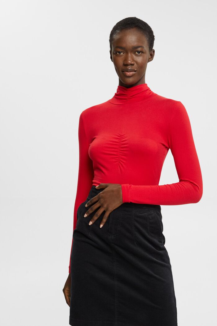 Turtleneck long sleeve top with gathered details