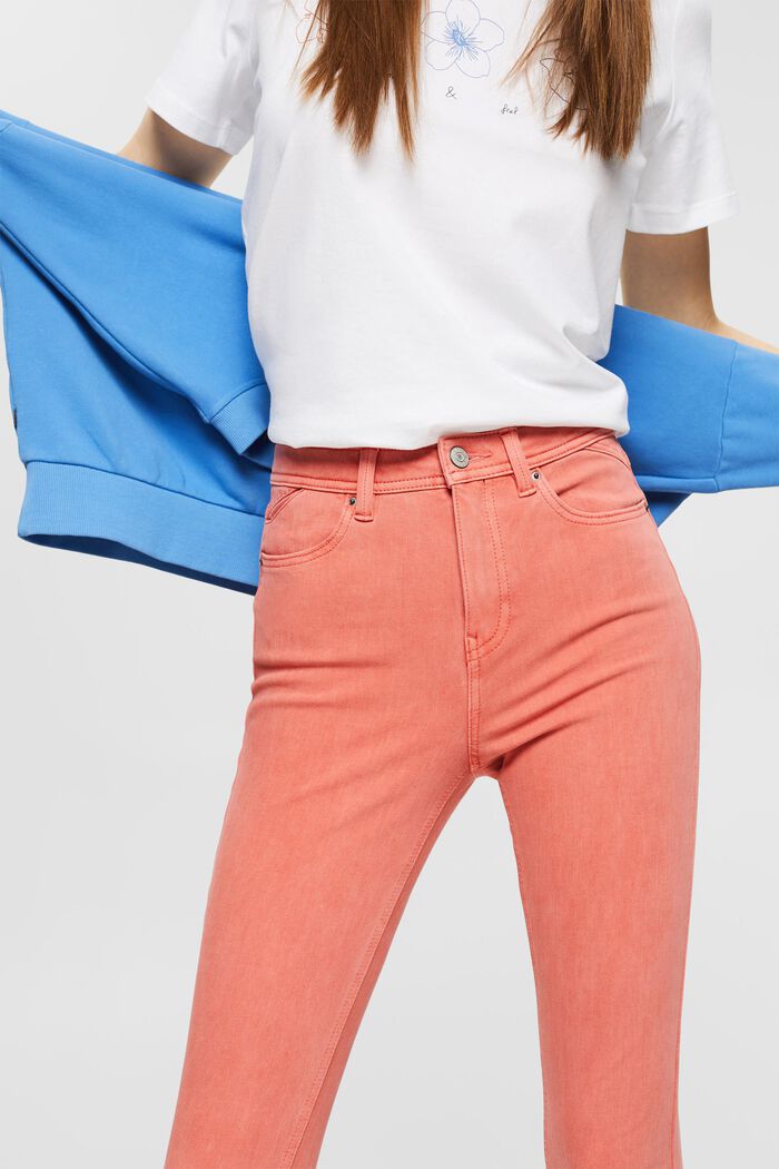 Stretch trousers in organic blended cotton, CORAL, detail image number 0