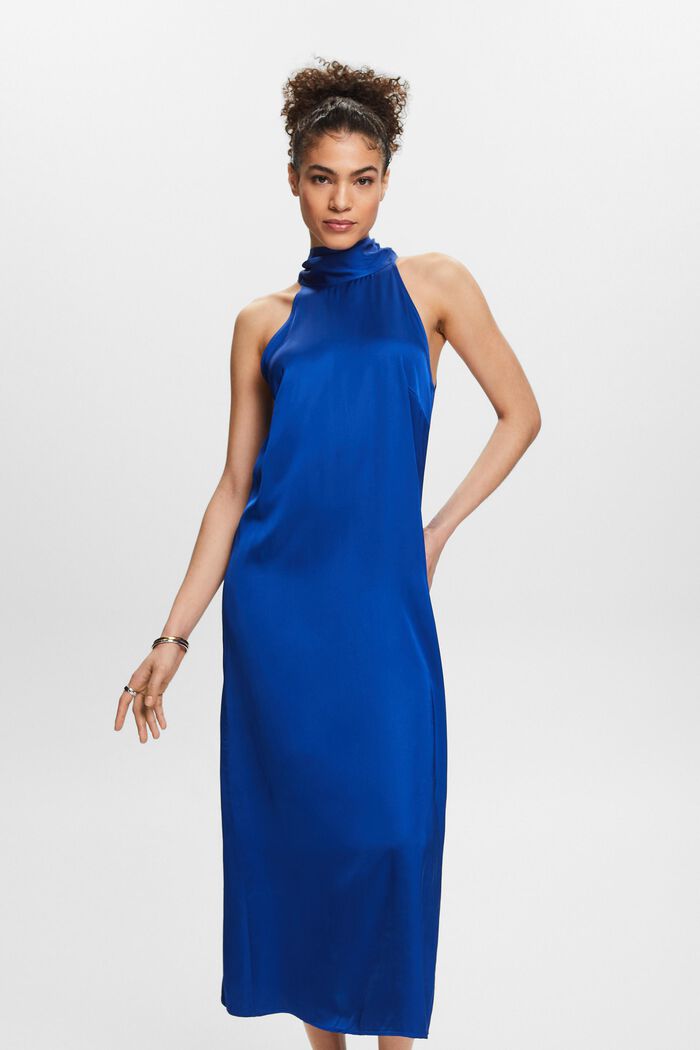 Satin Halterneck Maxi Dress, BRIGHT BLUE, detail image number 0
