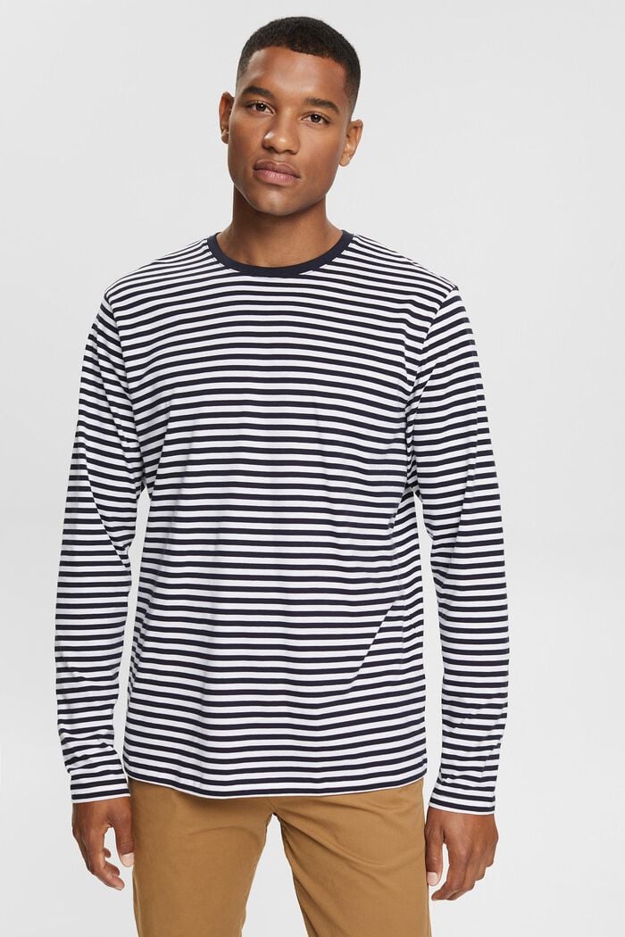 Long sleeve top with a striped pattern, NAVY, detail image number 0