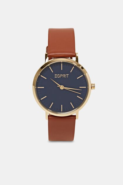 Gold-Tone Stainless Steel Leather Watch