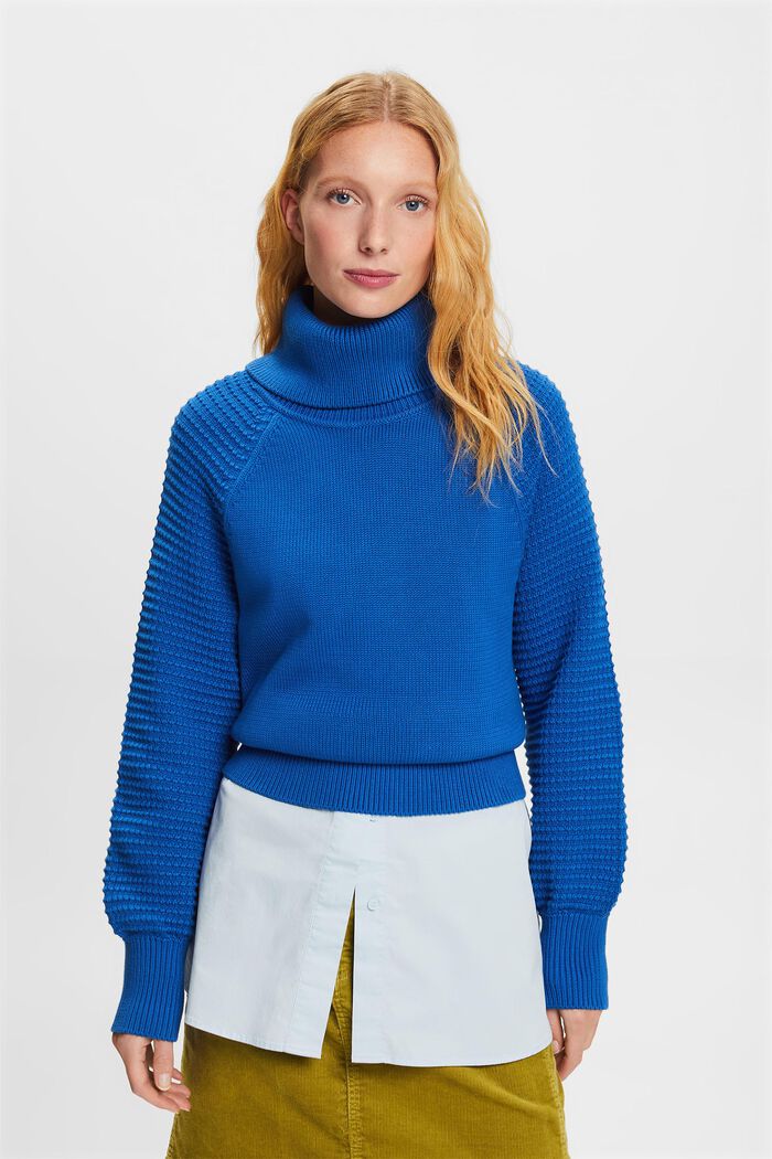 Cotton Turtleneck Sweater, BRIGHT BLUE, detail image number 1
