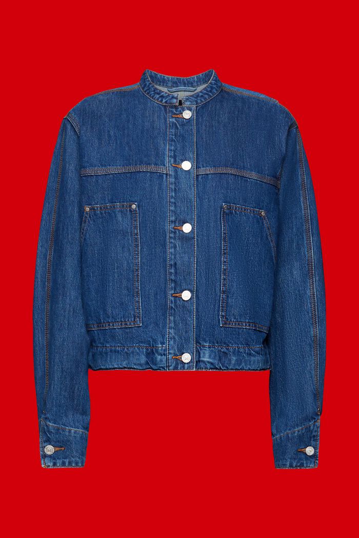 Collarless denim jacket with drawstrings, BLUE DARK WASHED, detail image number 8