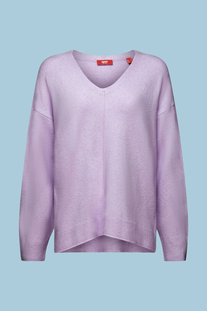 Wool Blend V-Neck Sweater, LAVENDER, detail image number 6