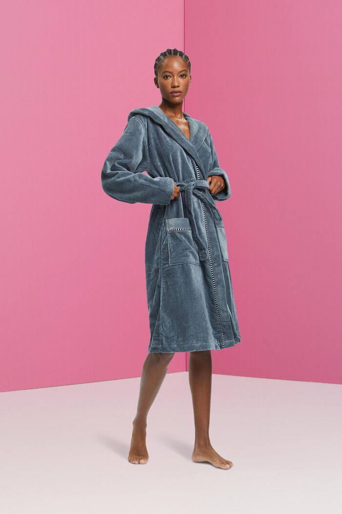 Suede bathrobe made of 100% cotton, GREY STEEL, detail image number 1