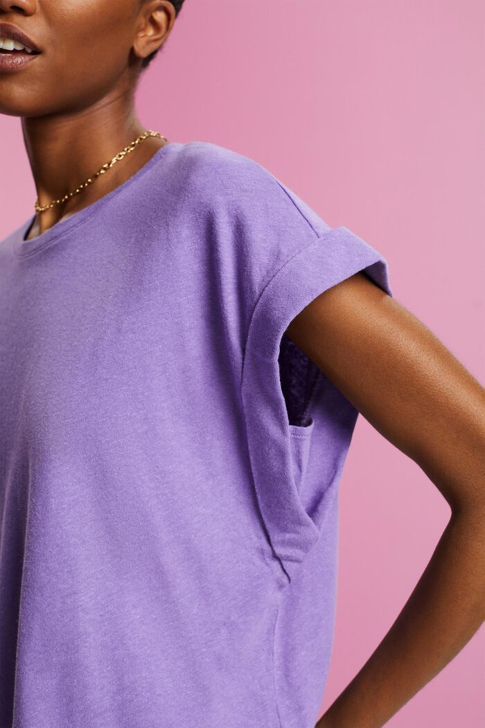 Cotton and linen blended t-shirt, PURPLE, detail image number 2