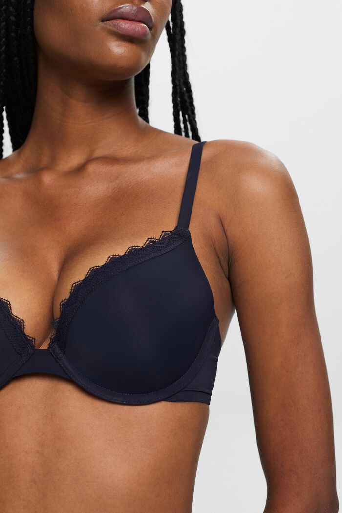 Recycled: push-up bra trimmed with lace, NAVY, detail image number 2